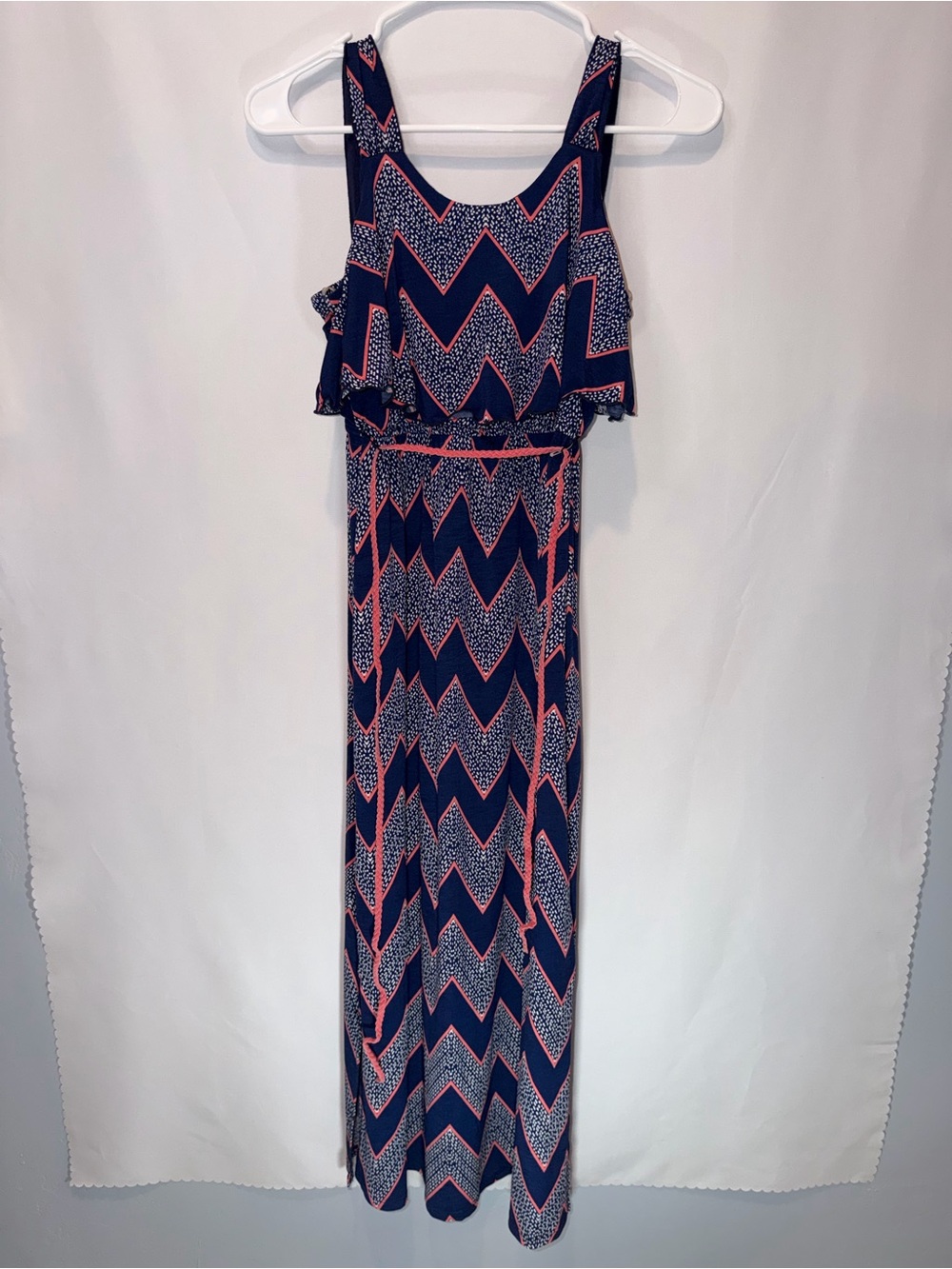 Three Hearts Navy Maxi Dress with Pink Chevron Pattern